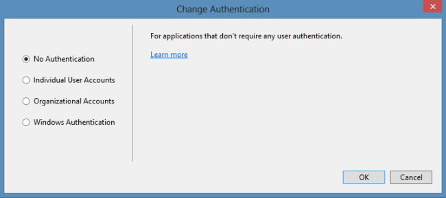 Different Authentication in VS 2013